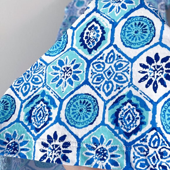 Ibkul Terra Print Sleeveless Ruffle Dress Size XS Seafoam Blue Mandala UPF 50+ - Picture 7 of 12